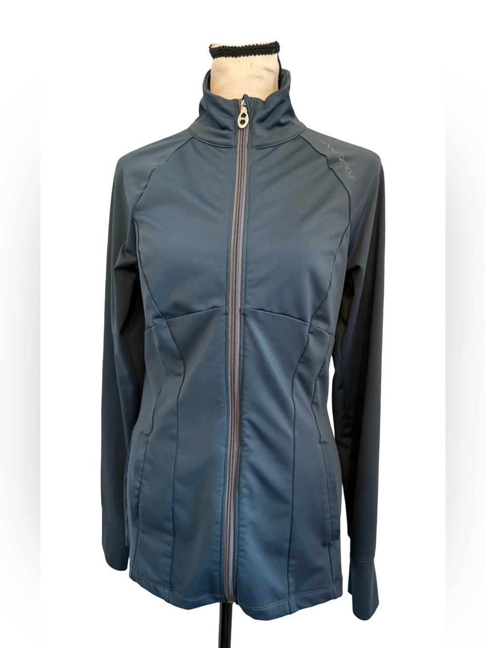 Under Armour ColdGear Full Zip Jacket Blue Gray Thumbhole Athletic Small
